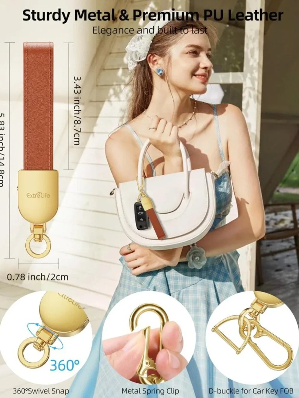 Leather Keychain with GPS Tracker - Compatible with Apple Find My, Smart Key